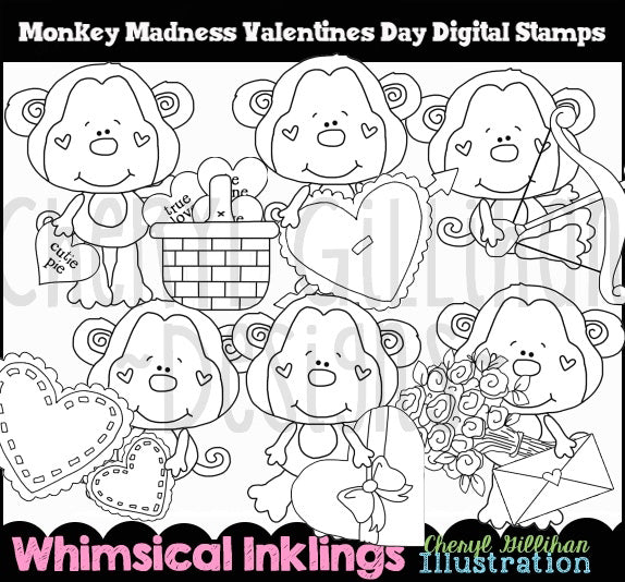 Monkey Madness...Valentines Day - Digital Stamps