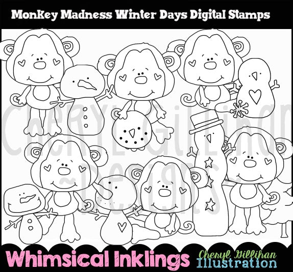 Monkey Madness...Winter Days - Digital Stamps