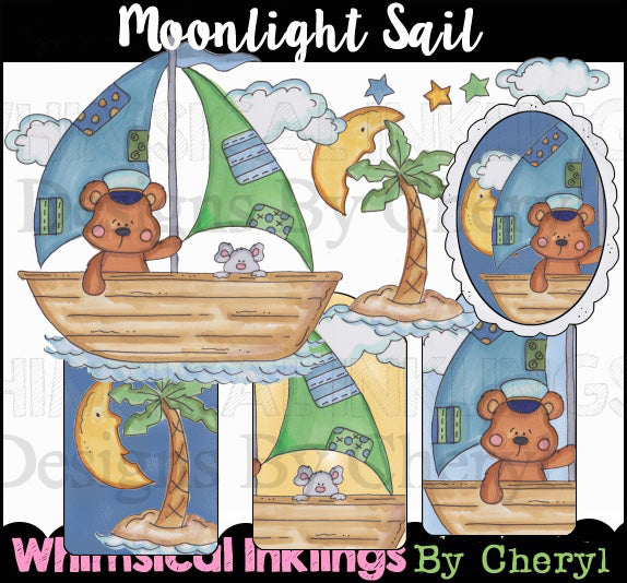 Moonlight Sail_Collezione grafica colorata a mano