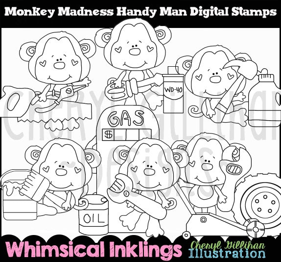 Monkey Madness...Handyman - Digital Stamps