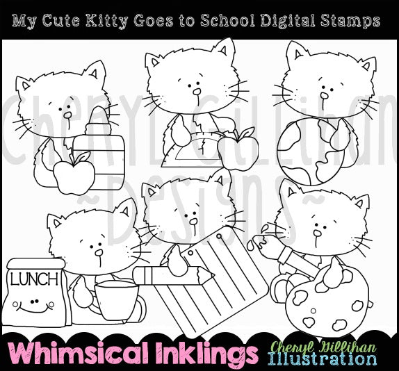 My Cute Kitty Goes To School...Digital Stamps