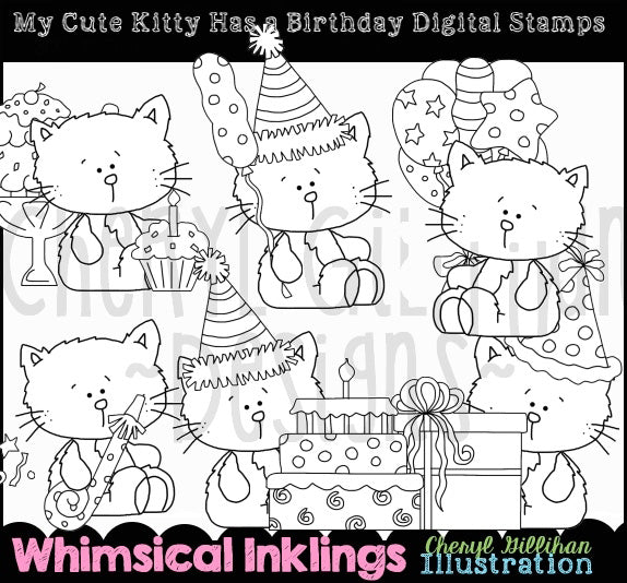 My Cute Kitty Has A Birthday...Digital Stamps