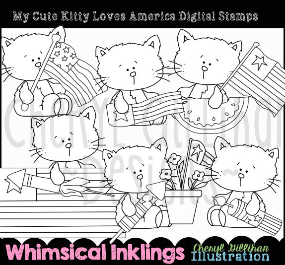 My Cute Kitty Loves America...Digital Stamps