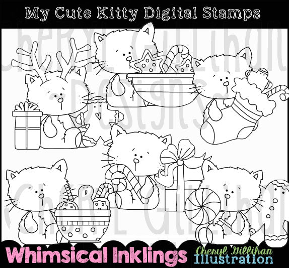 My Cute Kitty Loves Christmas...Digital Stamps