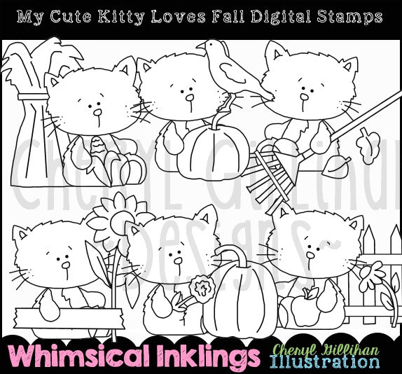 My Cute Kitty Loves Fall...Digital Stamps