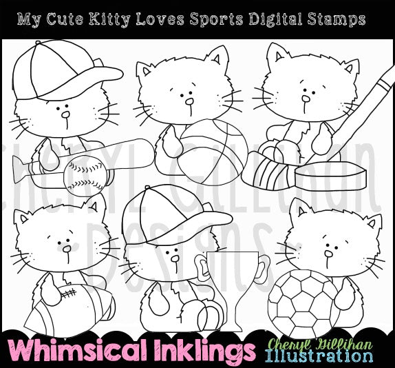 My Cute Kitty Loves Sports...Digital Stamps