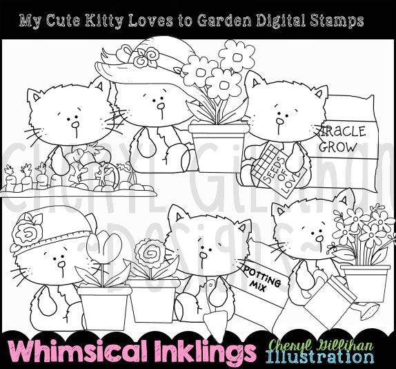 My Cute Kitty Loves To Garden...Digital Stamps