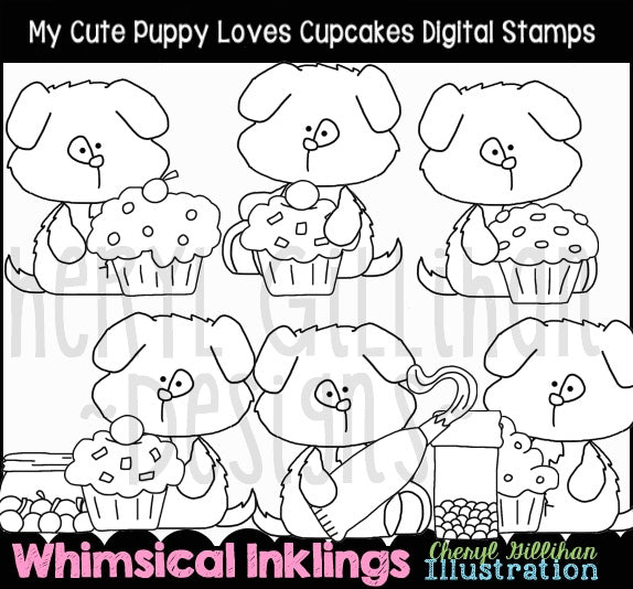My Cute Puppy...Loves Cupcakes...Digital Stamps
