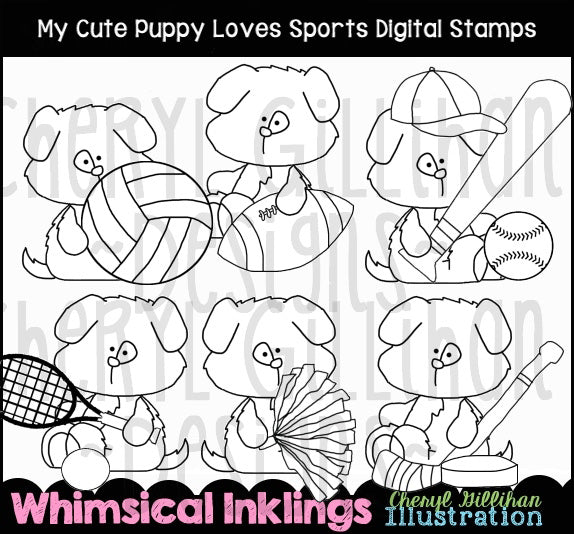 My Cute Puppy...Loves Sports...Digital Stamps