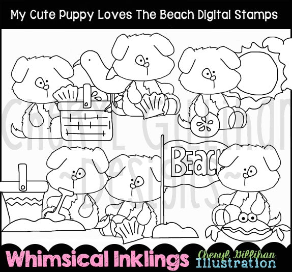 My Cute Puppy...Loves The Beach...Digital Stamps