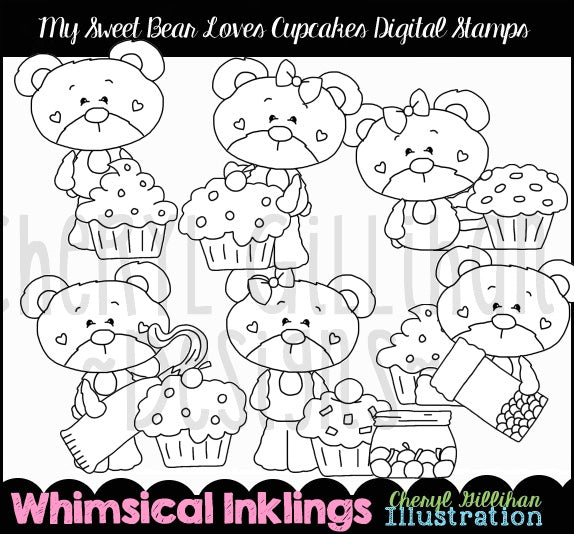 Il mio dolce orsetto ama i cupcakes...timbri digitali