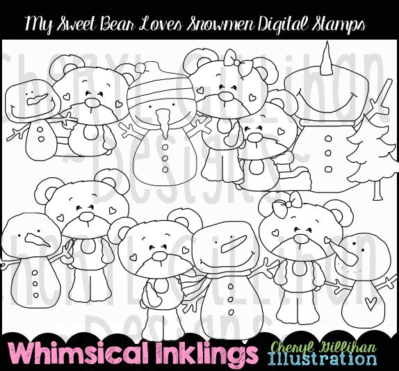 My Sweet Bear_Loves Snowmen...Digital Stamps