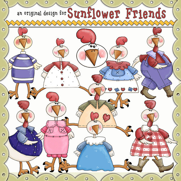 Whimsical Chickens - Clip Art