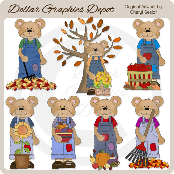 Overall Bears - Autumn - Clip Art