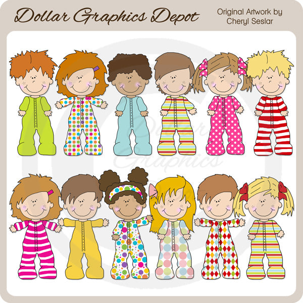 Pajama Kids - Clip Art