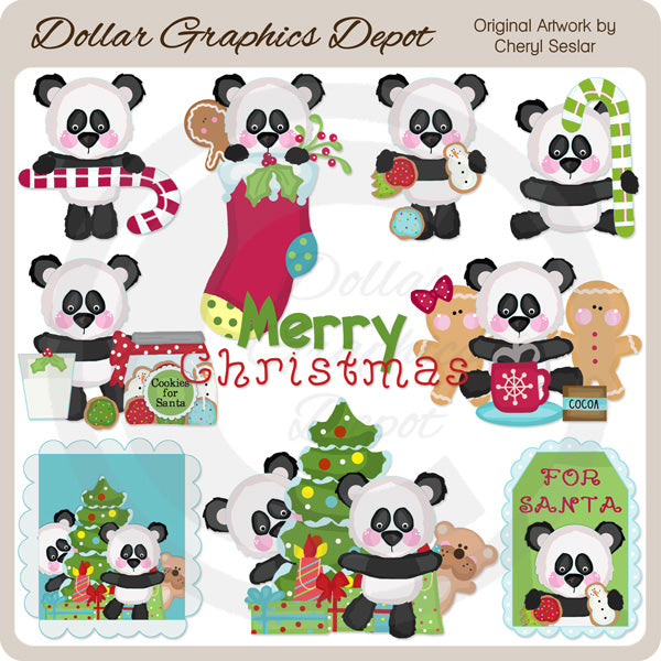 Panda Bear Christmas - Clip Art