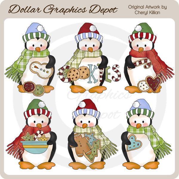 Penguin Cuties - Christmas Cookies - Clip Art