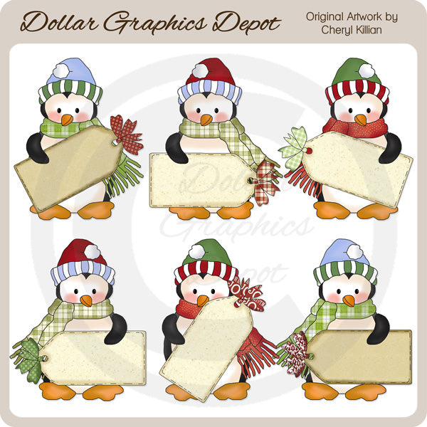 Penguin Cuties - Etiquetas navideñas - Clipart