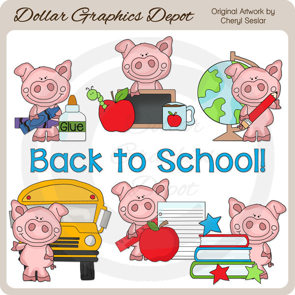 Piglet Goes To School - Clip Art