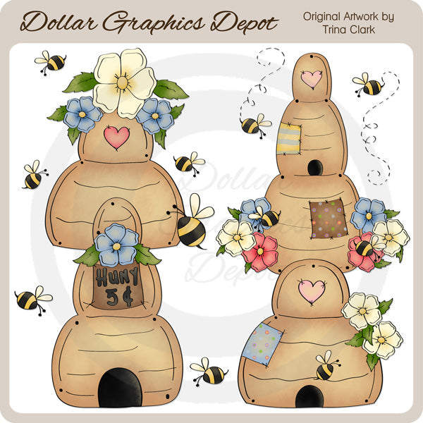 Pretty Beehives - Clip Art