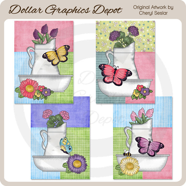 Pretty Butterfly Flower Basin Cards - Printables