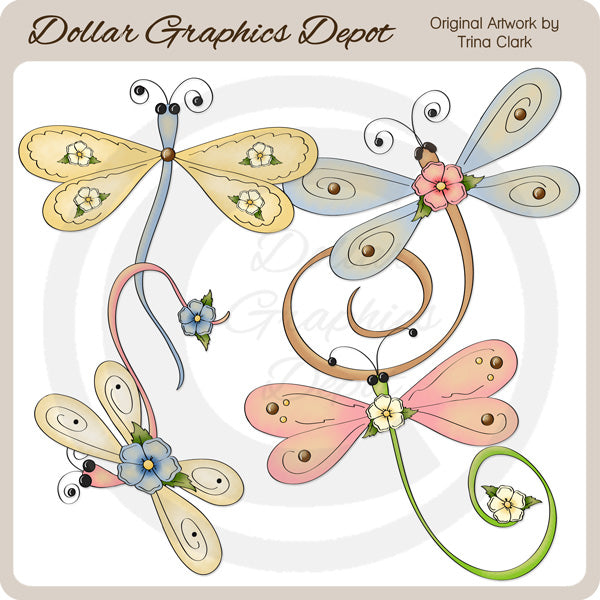 Pretty Dragonflies - Clip Art