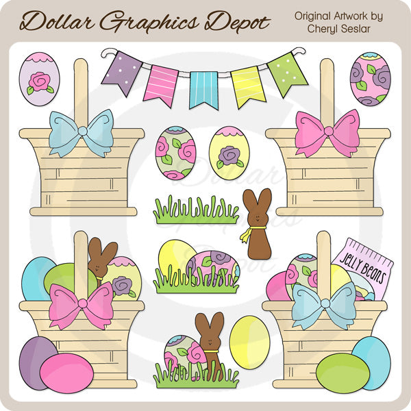Pretty Easter Baskets 1 - Clip Art