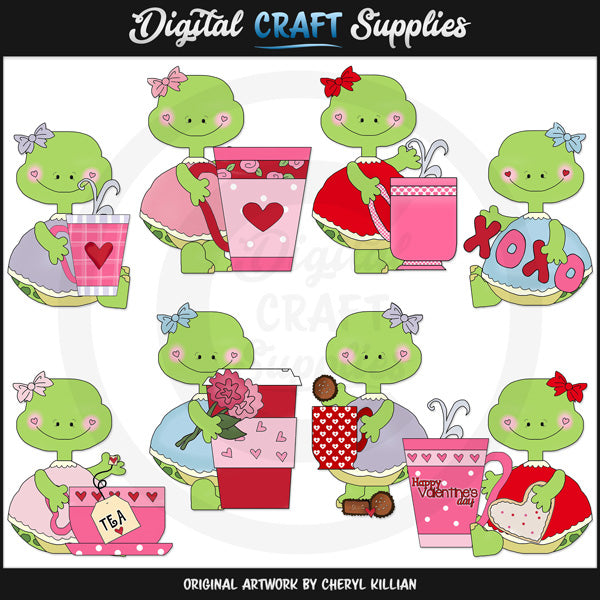 Pretty Turtles - Valentine Cups - Clip Art - DCS Exclusive