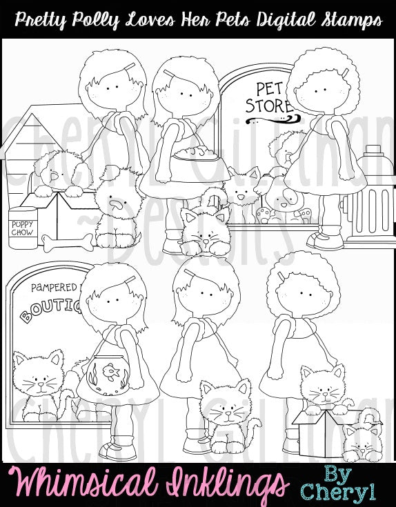 Pretty Polly Loves Her Pets...Digital Stamps