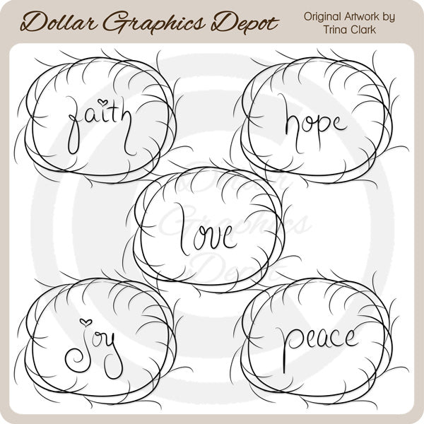 Prim Christmas Wreaths - Clip Art