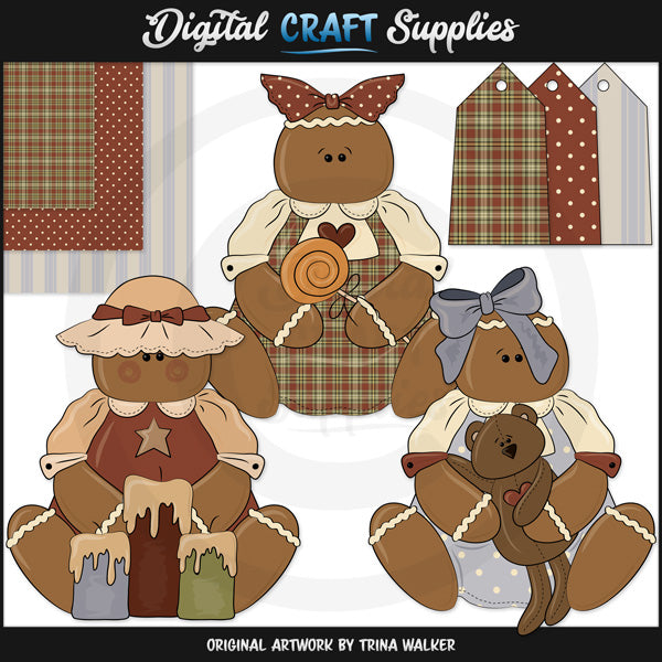 Prim Gingerbread Girls - Clip Art and Printables