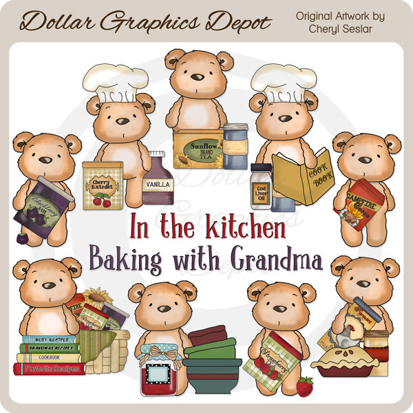 Pudgy Bear In the Kitchen - Clip Art - DCS Exclusive