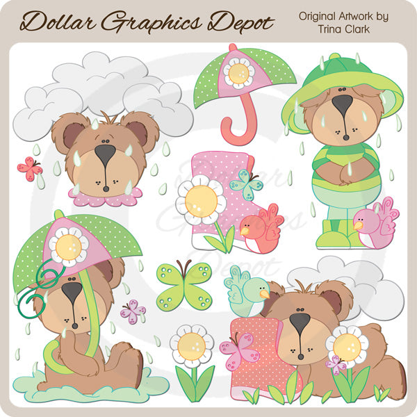 Rainy Day Bears - Clip Art