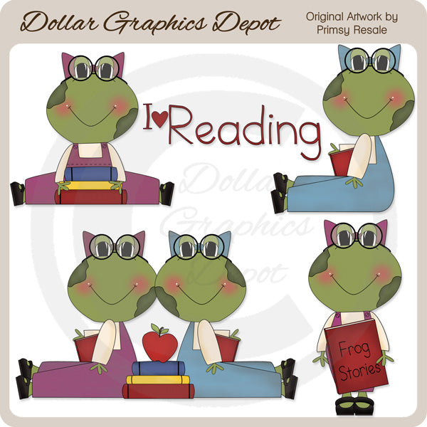 Reading Frogs - Clip Art