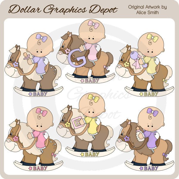 Rocking Horse Baby Girls - Clip Art - DCS Exclusive