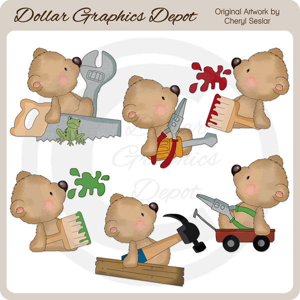 Sampson Bear - Daddy's Little Helper - Clip Art