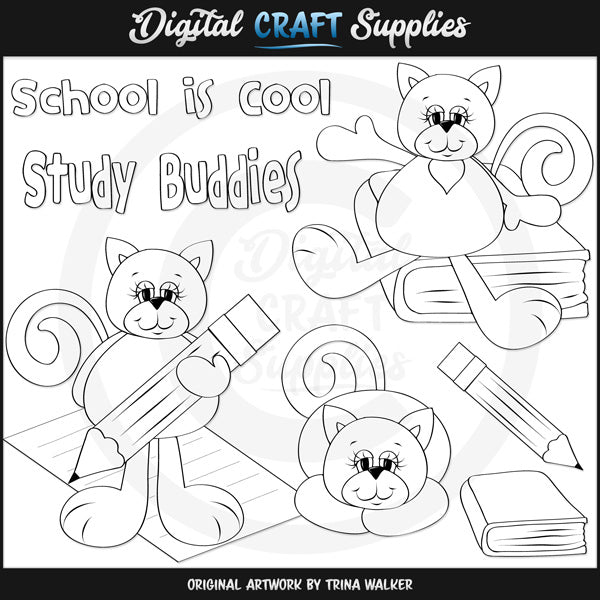 School Kitties 1 - Digital Stamps