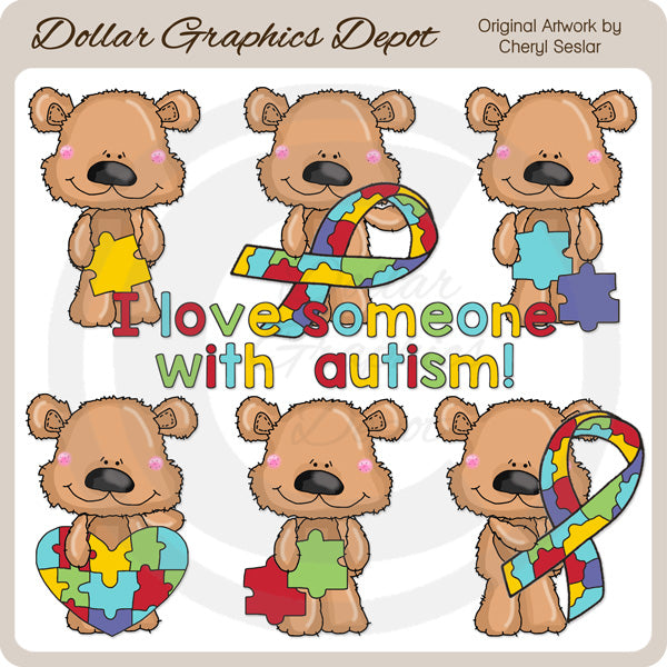 Scruffy Bear - Autism - Clip Art
