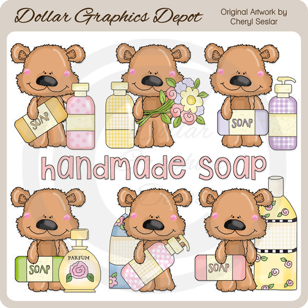 Scruffy Bear Loves Soap - Clip Art