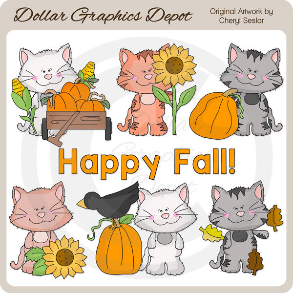 Scruffy Cat - Autumn Days - Clip Art