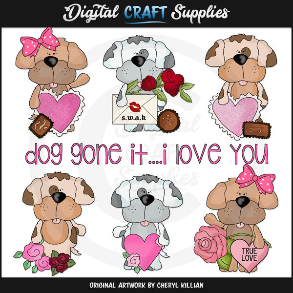 Scruffy Puppy - Valentines - Clip Art