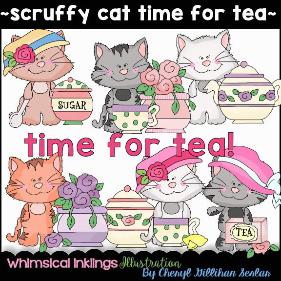 Scruffy Cats...Time For Tea