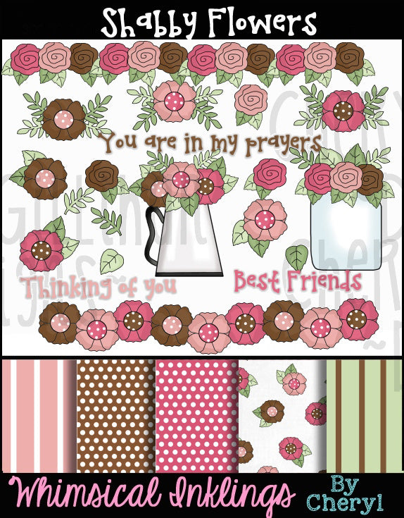 Collezione grafica di fiori shabby