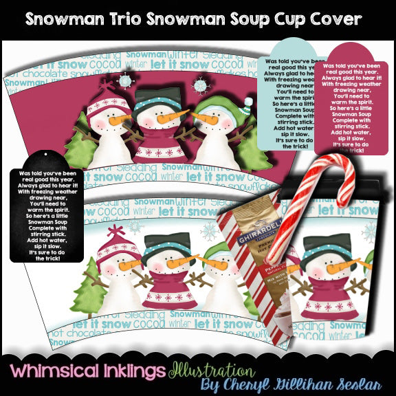 Cubrevasos para sopa de muñeco de nieve Trio Snowman (WI)