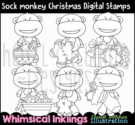 Sock Monkey Christmas_Digital Stamps