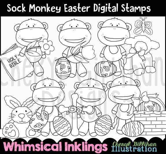 Sock Monkey Easter_Digital Stamps