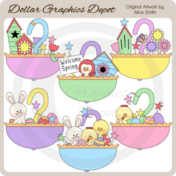 Spring & Easter Umbrellas - Clip Art - DCS Exclusive