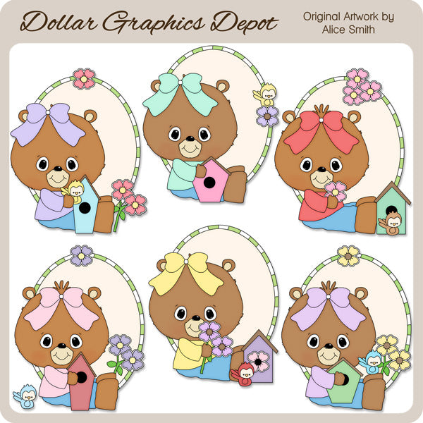 Spring Bears and Birds 1 - Clip Art - *DCS Exclusive*