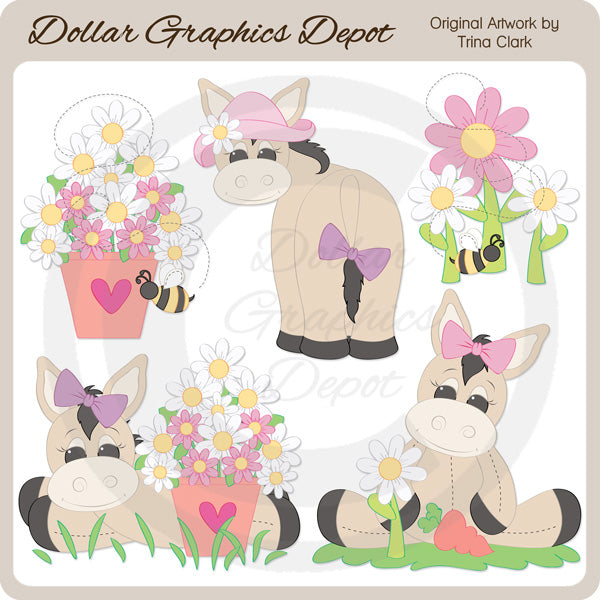 Spring Donkeys - Clip Art