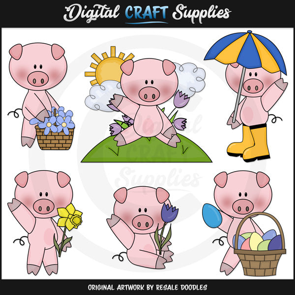 Spring Piggies - Clip Art